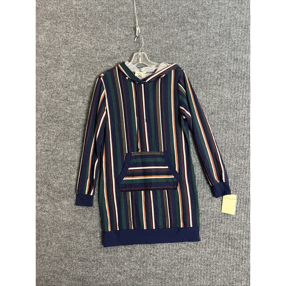 Bebop Women Sweatshirt Size Medium Green Striped Hooded Pocket Cozy Lounge New